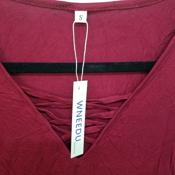 WNeedU Womens Sz S Red Solid Sleeveless Blouse - Picture 2 of 9